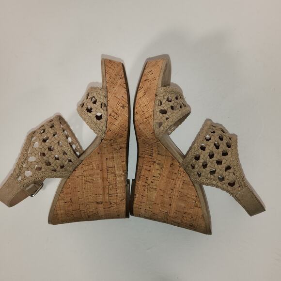 MIX NO. 6 Jesper Platform Sandal Womens 7M Beige Faux Suede Cork Wedge Heel Boho - Picture 8 of 11